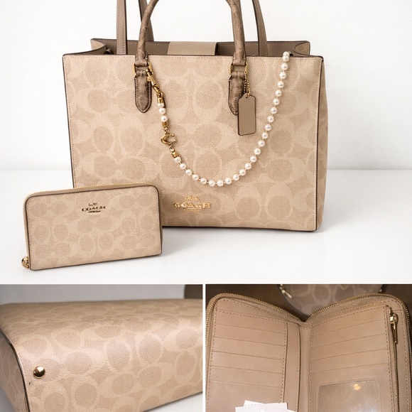 Coach Handbags - Coach Beige Signature Tote and Wallet Set